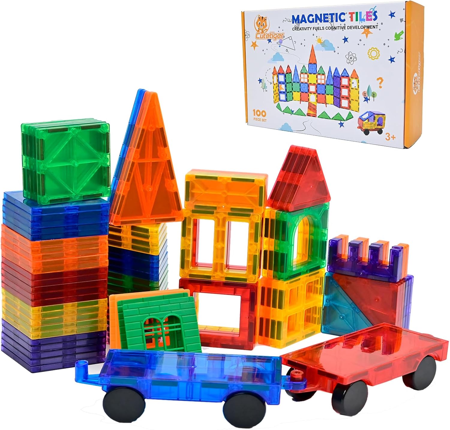 CuteTiger Magnetic Tiles Set for Kids - 100PCS Building Toys