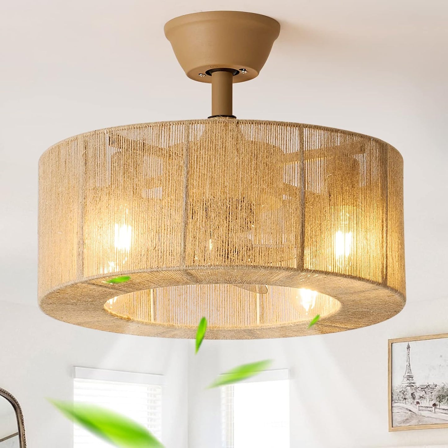 Boho Caged Ceiling Fan with Lights for Coastal Home Decor