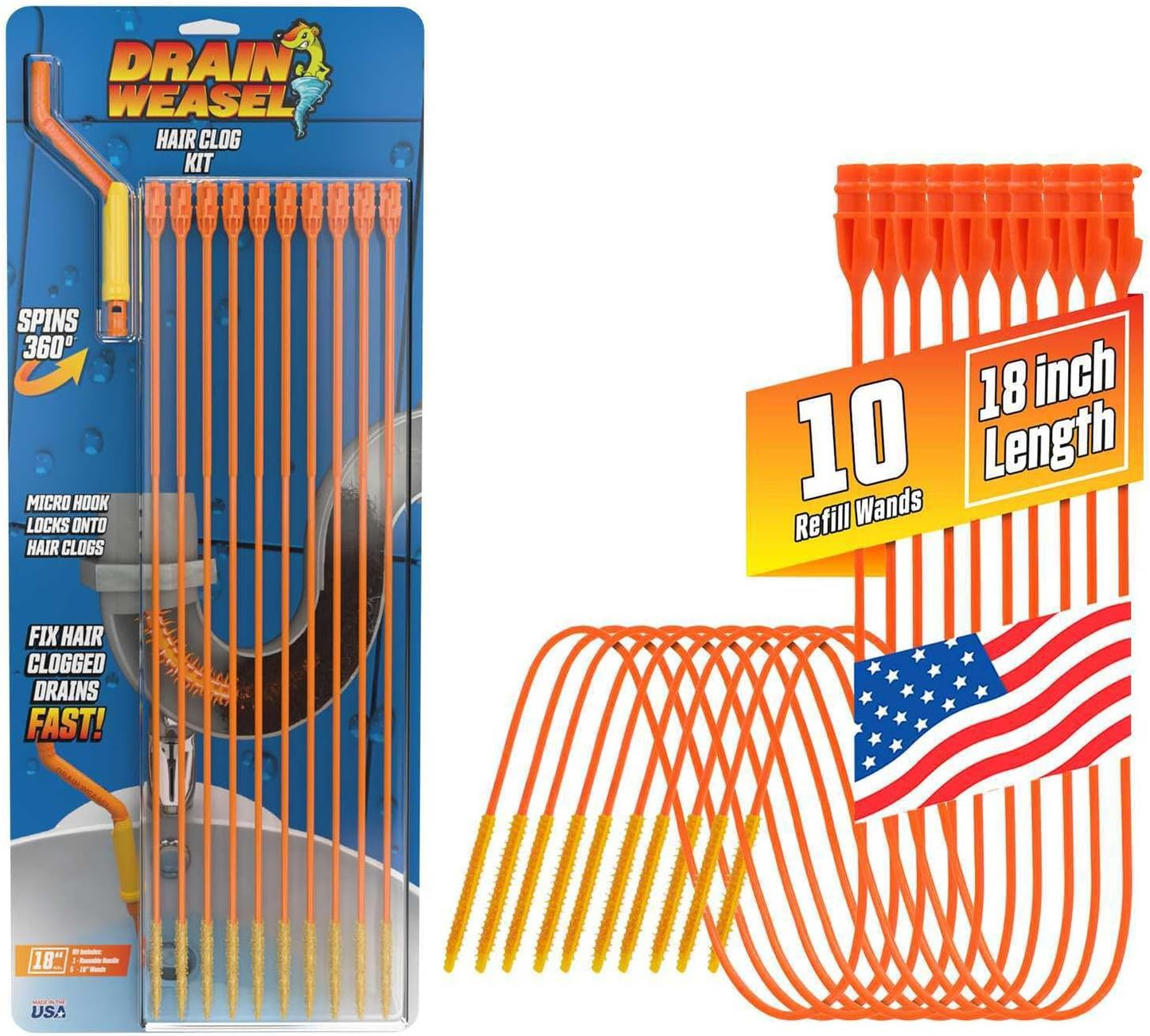 FlexiSnake Drain Weasel Tool for Hair Clogs and Grime Removal