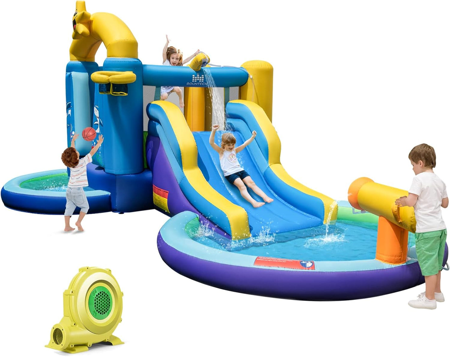BOUNTECH Inflatable Water Slide for Kids - Ocean Themed Fun