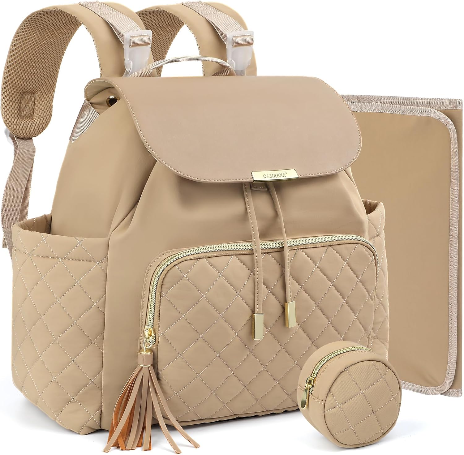 Stylish Diaper Bag Backpack for Moms - Water-Resistant Khaki