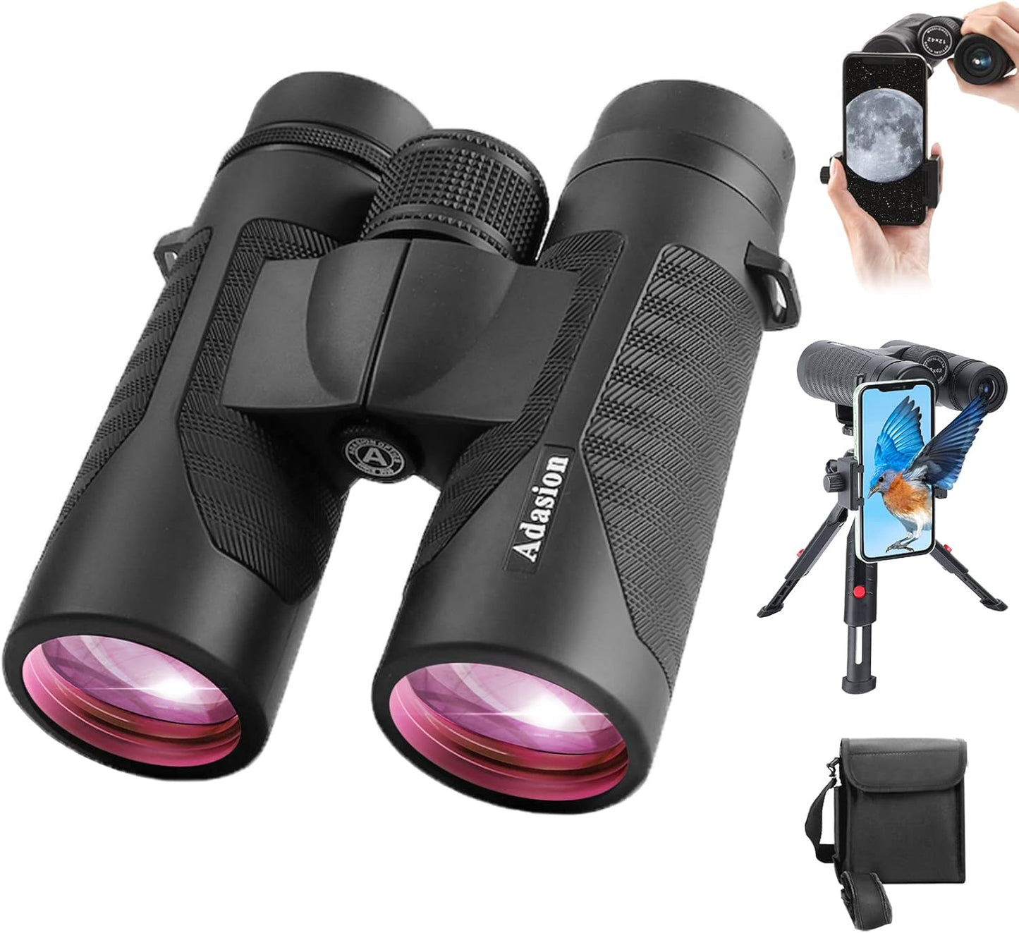 12x42 HD Binoculars for Adults with Phone Adapter and Tripod