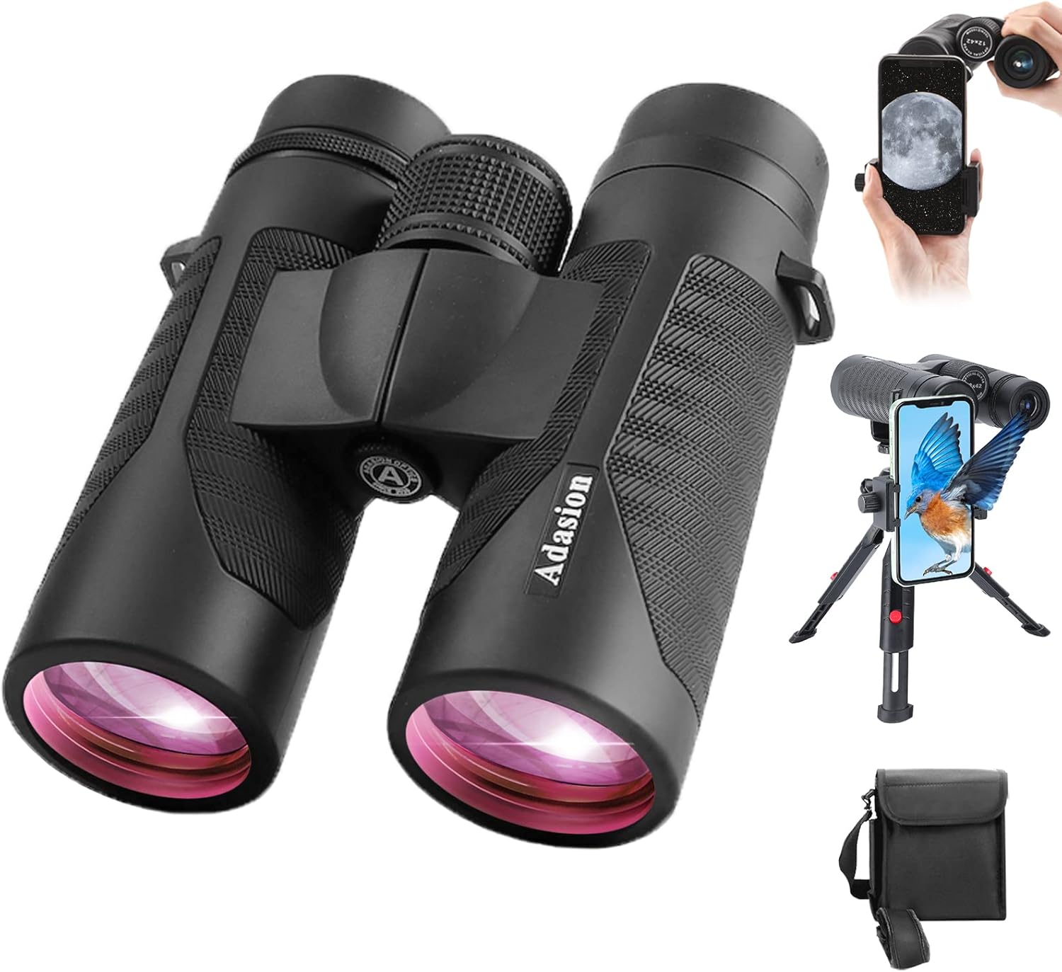 12x42 HD Binoculars for Adults with Phone Adapter and Tripod