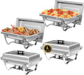 4 Pack Chafing Dish Buffet Set 8QT Stainless Steel Rectangular Chafers