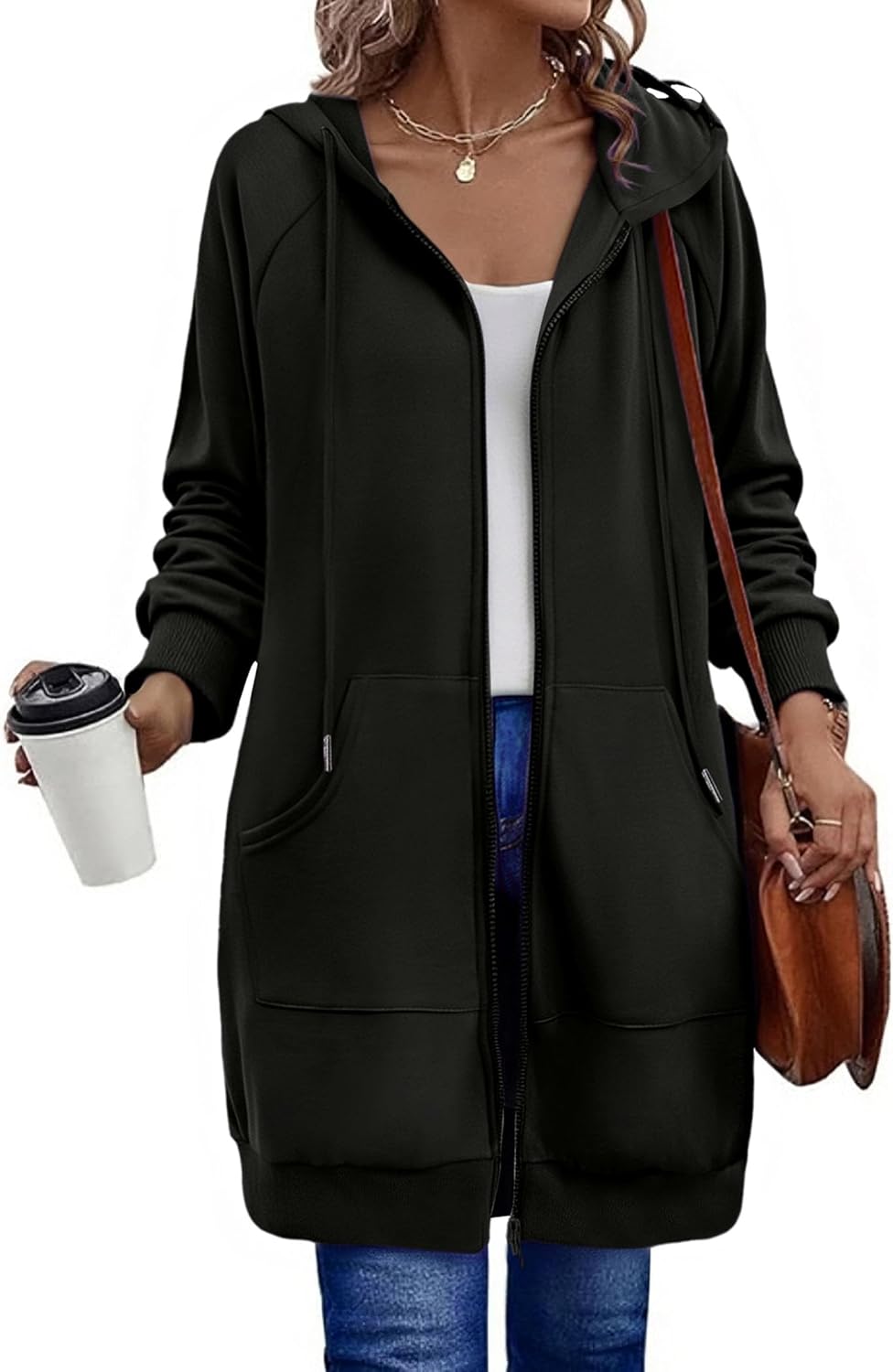 Zeagoo Women's Zip Up Hoodies Long Tunic Sweatshirts for Fall