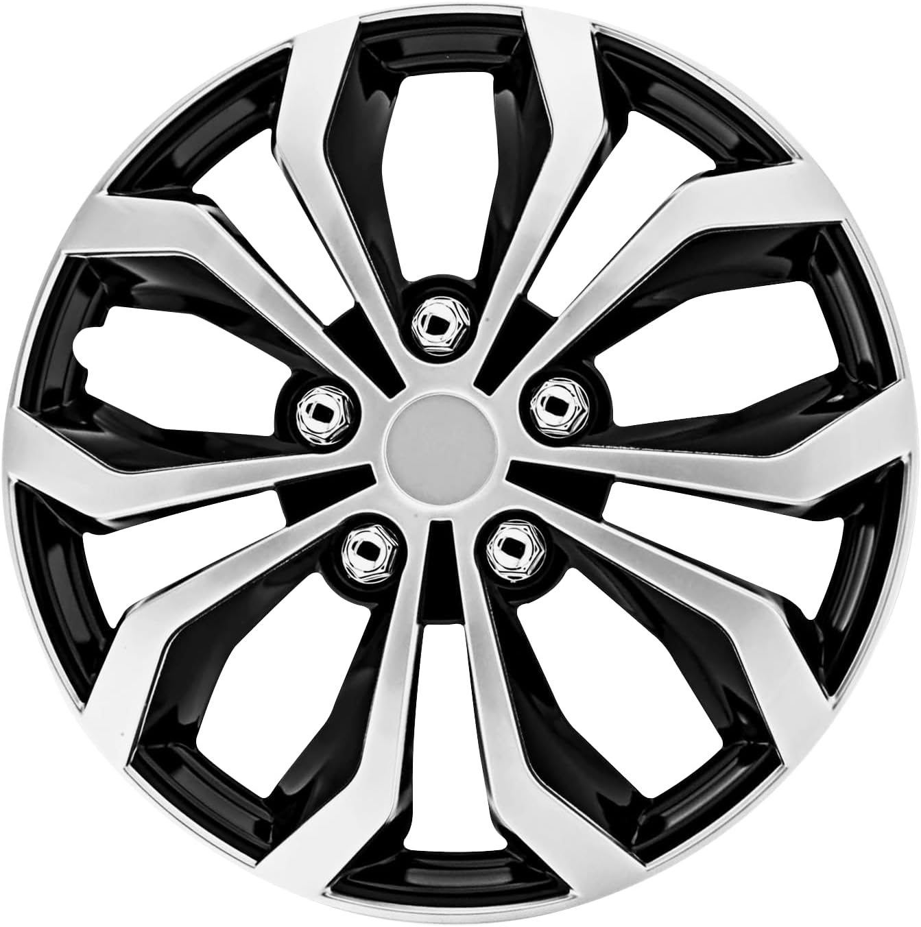 Universal Hubcaps - 16 Inch Black & Silver Wheel Covers Set