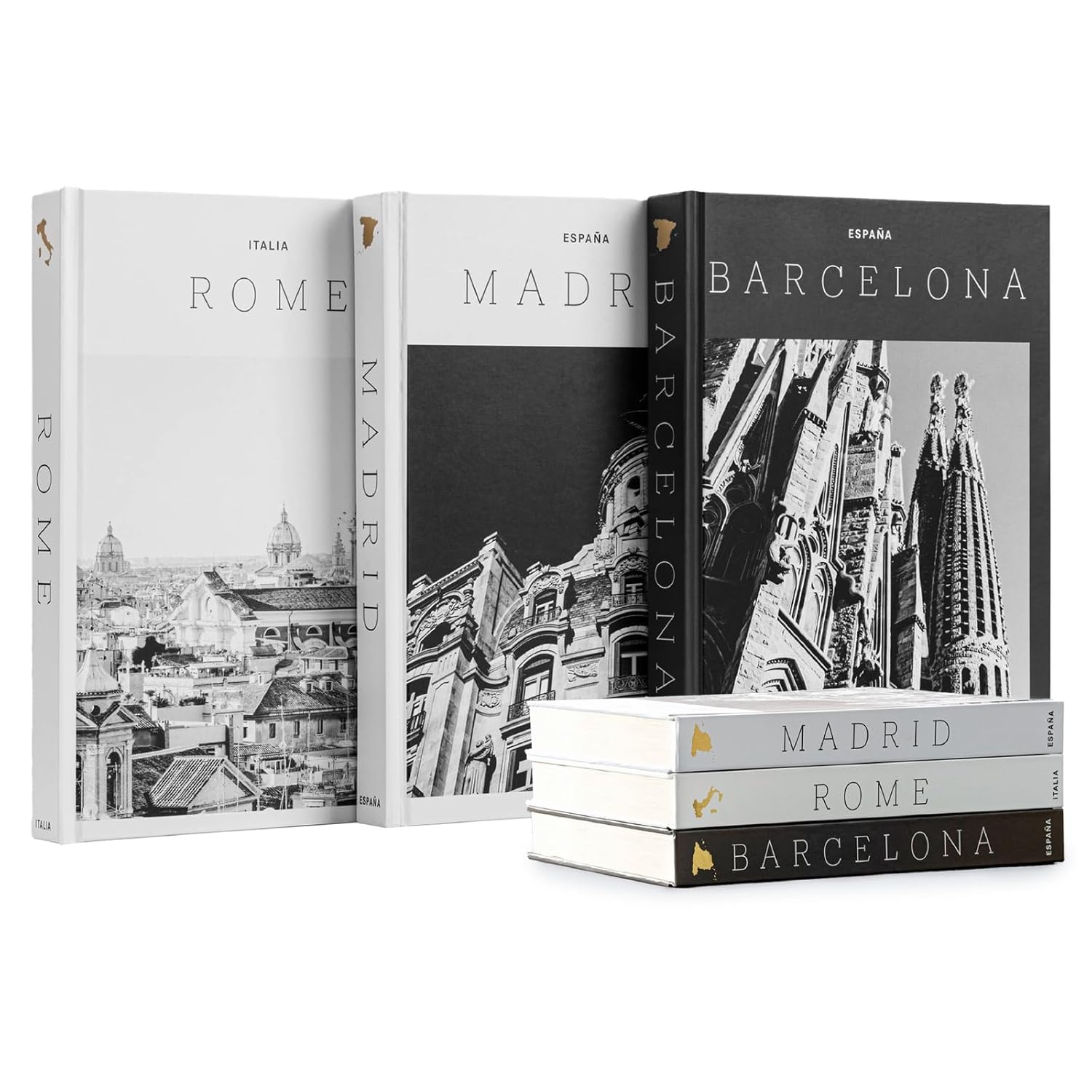 Set of 3 XL Decorative Blank Hardcover Books for Home Decor