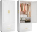 Metal Armoire Wardrobe Closet with Two Drawers for Storage