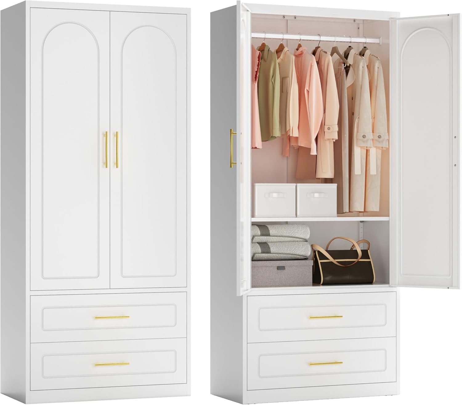 Metal Armoire Wardrobe Closet with Two Drawers for Storage
