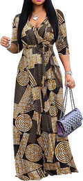 Plus Size Womens Casual Summer Maxi Dress V Neck Wrap - Floor Length