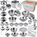 Mini Size Kids Kitchen Pretend Play Toys Stainless Steel Cookware Set