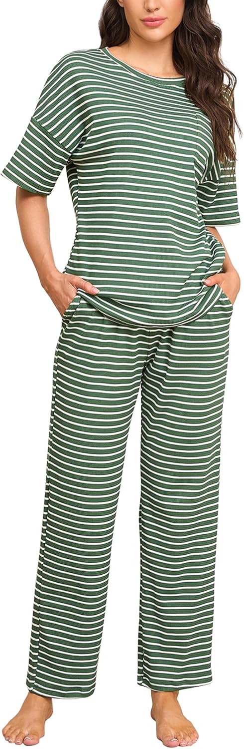Waffle Knit Pajama Sets for Women - Soft Sleepwear Lounge Wear