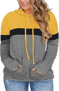Plus Size Hoodies Color Block Tops with Pockets - Comfortable Fit