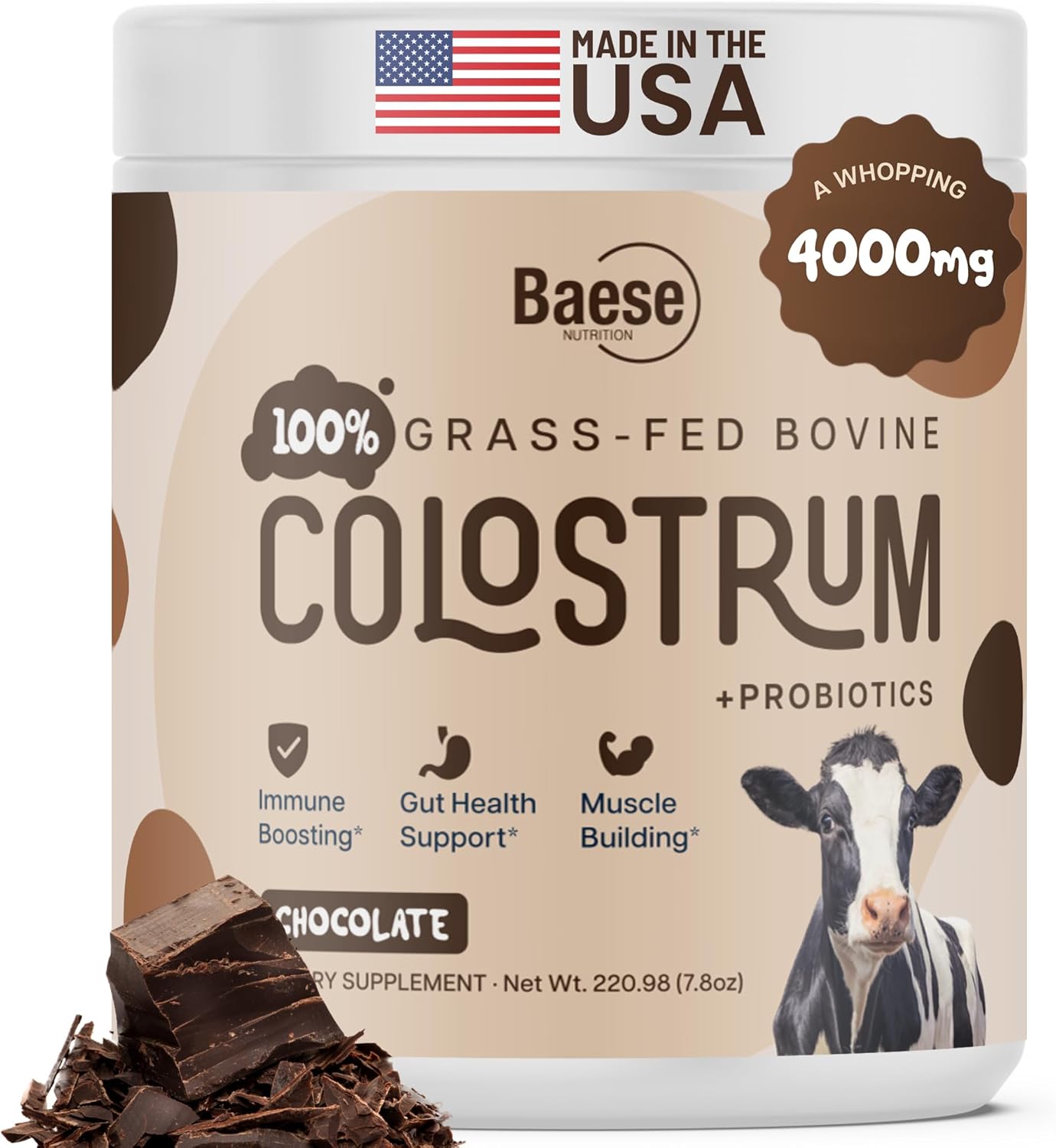 Organic Chocolate Bovine Colostrum Powder with Probiotics