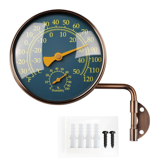 4 Inch Brass Outdoor Thermometer for Patio and Greenhouse Use