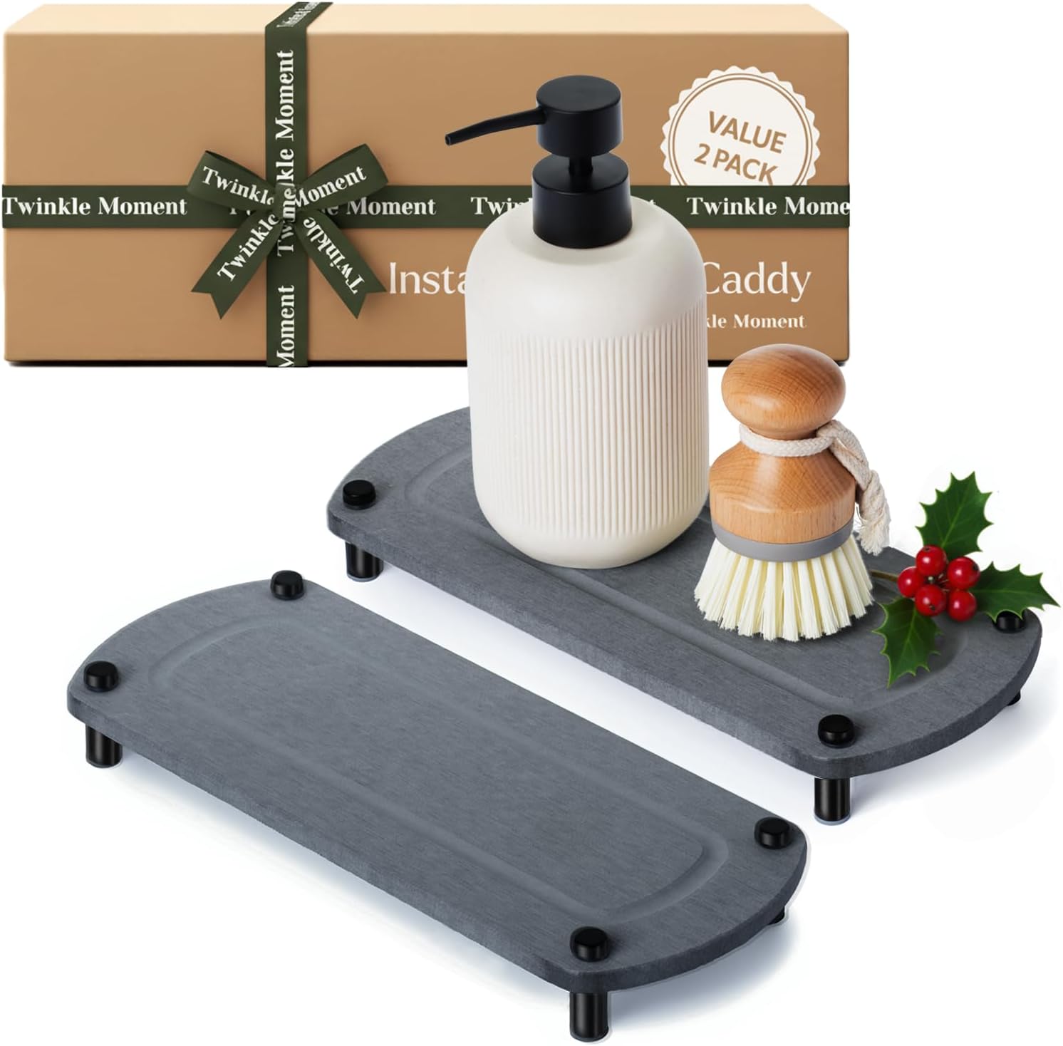2PCS Water Absorbing Stone Soap Tray for Kitchen and Bathroom