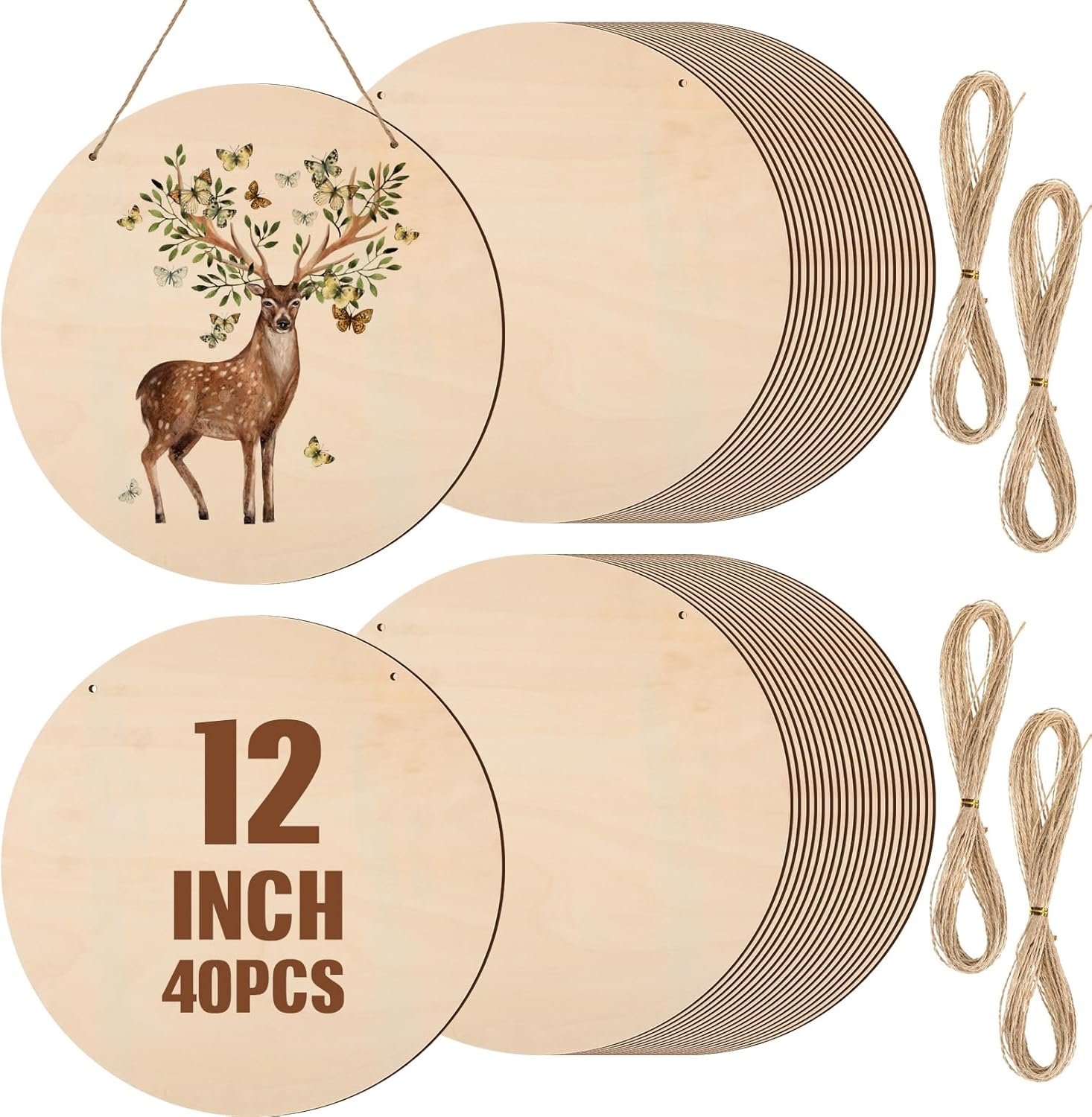 40 Pcs 12 Inch Wood Rounds for Crafts - Unfinished Circle Signs