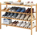 Long Bamboo Shoe Rack 4-Tier Stackable Shelf - Holds Multiple Pairs