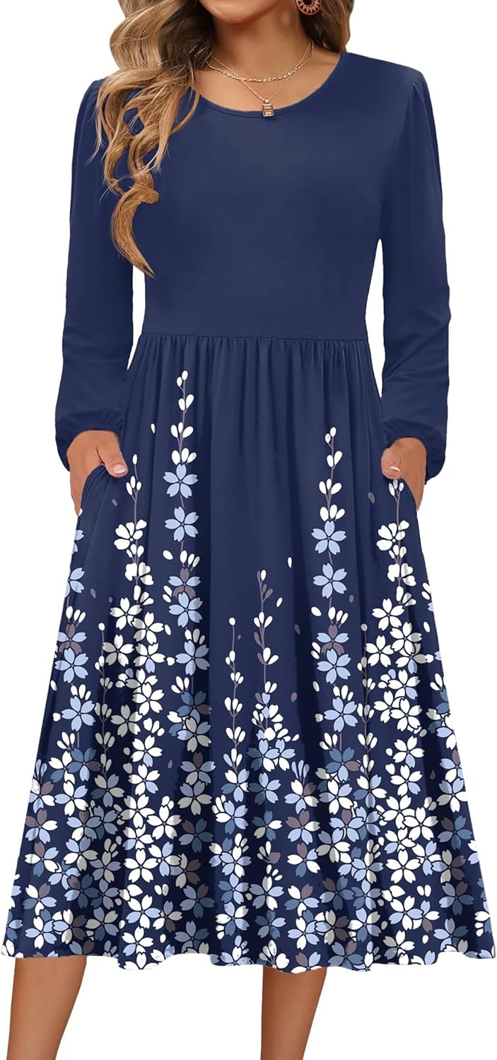 Zeagoo Long Sleeve Dresses for Women, Casual Flowy A-Line