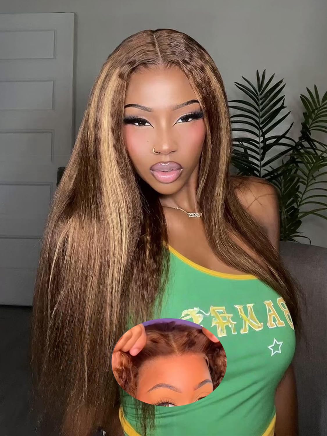 BGM GIRL 7x5 Glueless Highlight Kinky Straight Wig for Women