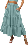 Womens Boho Flowy Tiered A-Line Maxi Skirt - Elastic Waist ANRABESS