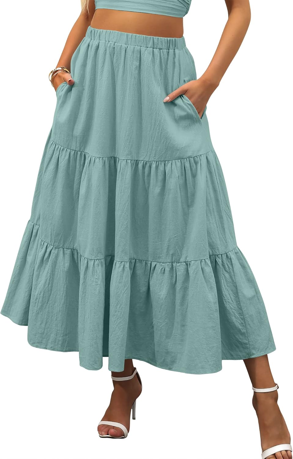 ANRABESS Womens Summer Boho Flowy Tiered A-Line Maxi Skirt