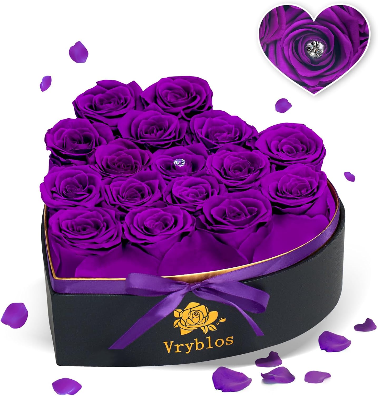 16 Pieces Preserved Blue Roses in Heart Shape Box for Her