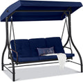 3-Seat Outdoor Converting Canopy Swing Glider - Navy