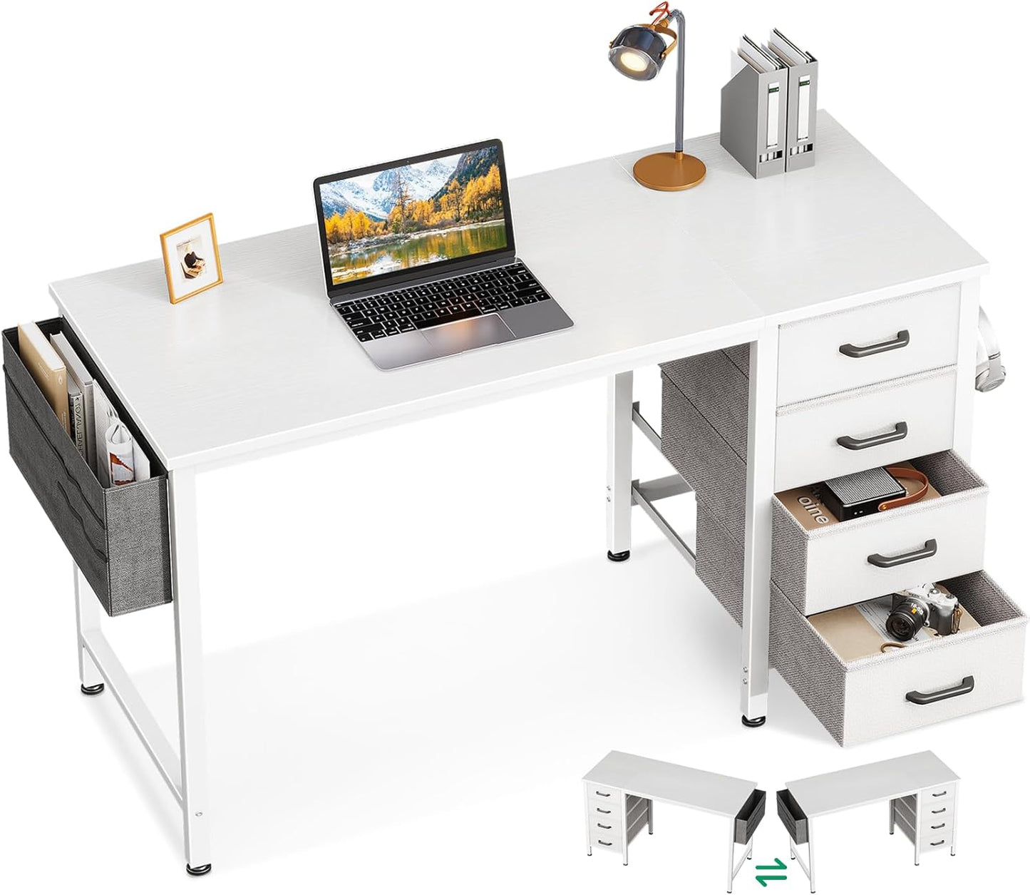 Casaottima 40-Inch Small Computer Desk with 4 Fabric Drawers