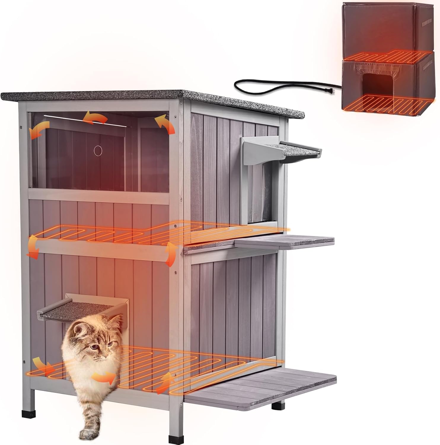 GUTINNEEN Heated Outdoor Cat House for Winter with Insulation