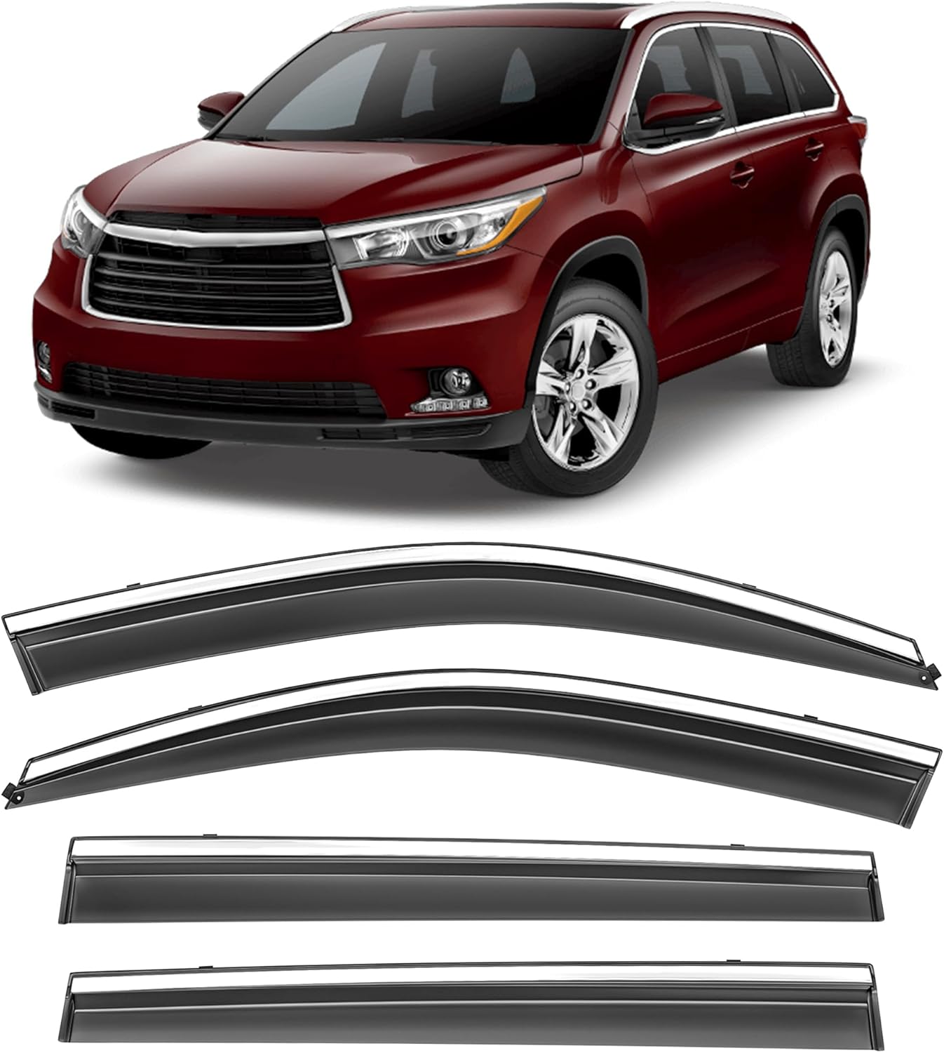 Shatterproof Taped-On Window Deflectors for Toyota Highlander
