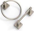 Brushed Nickel Toilet Paper Holder and Towel Ring Set 2 Pieces