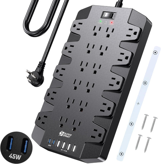 PD 45W Fast Charging Power Strip Surge Protector with 22 Outlets