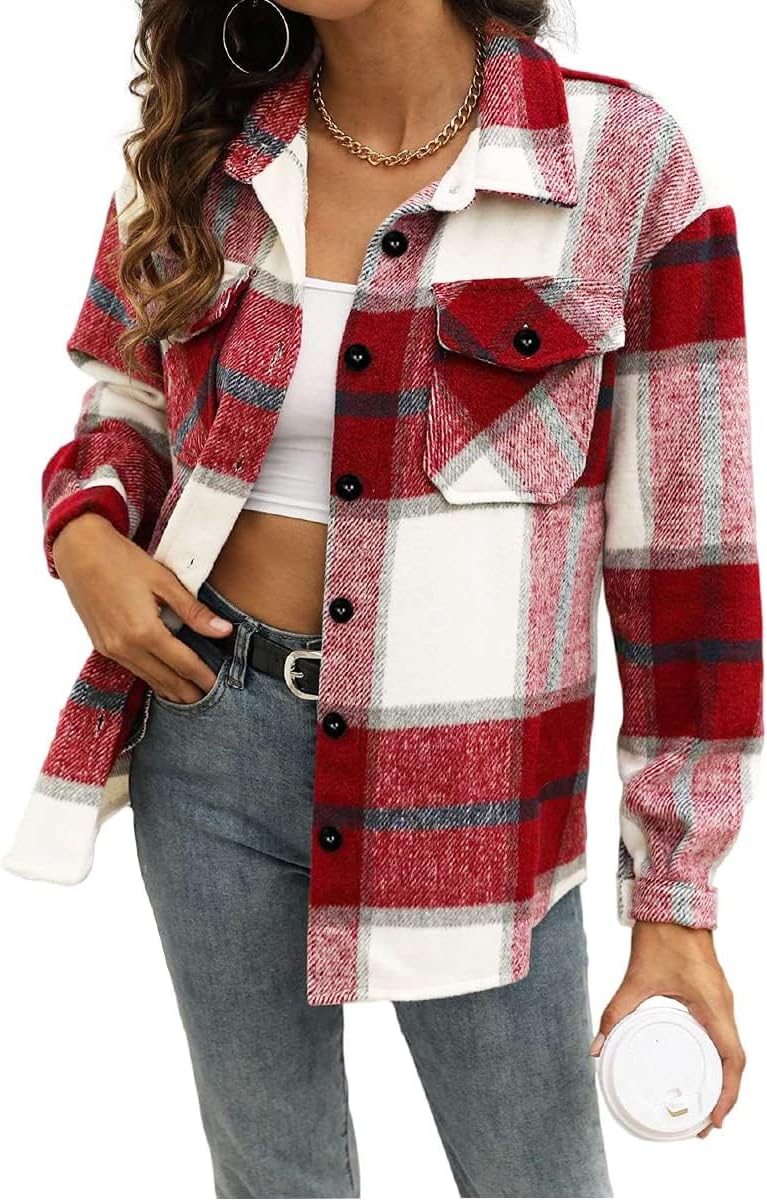 AUTOMET Womens Fall Outfits Shackets Flannel Button Down Shirts