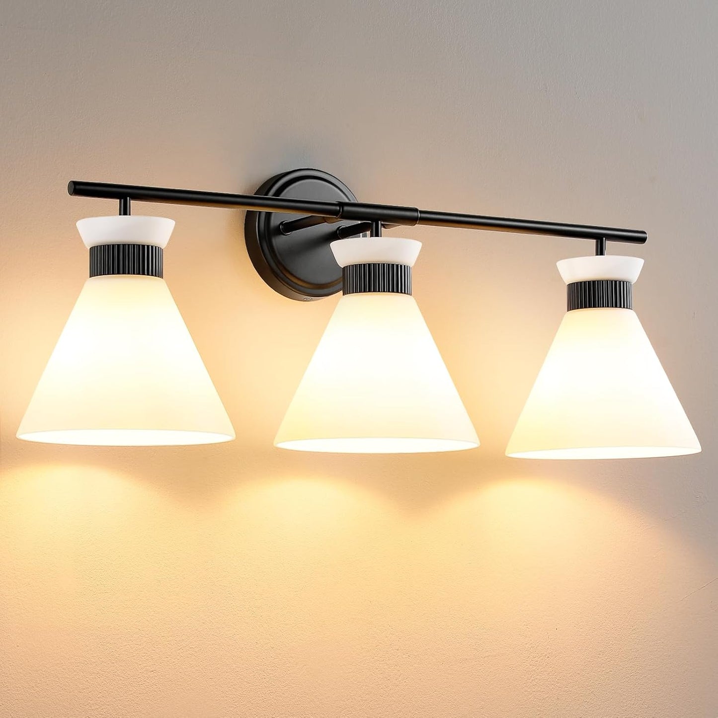 Black Bathroom Vanity Light Fixtures with Milky White Glass Shade