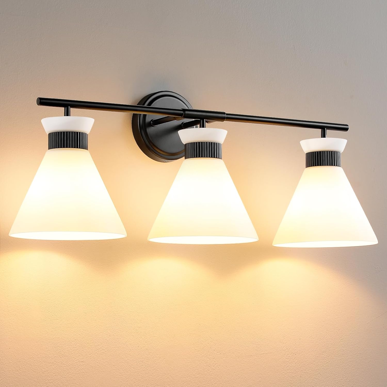 Black Bathroom Vanity Light Fixtures with Milky White Glass Shade