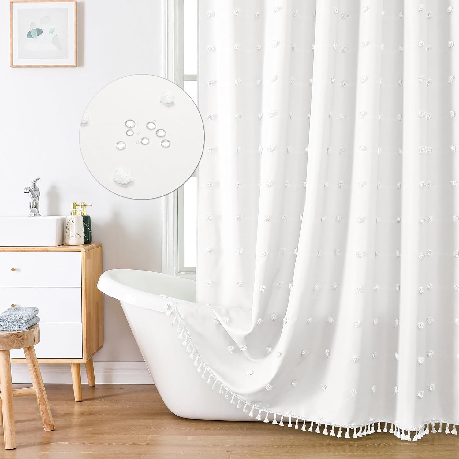 Rustic Boho Shower Curtain - Tufted Floral Puffs