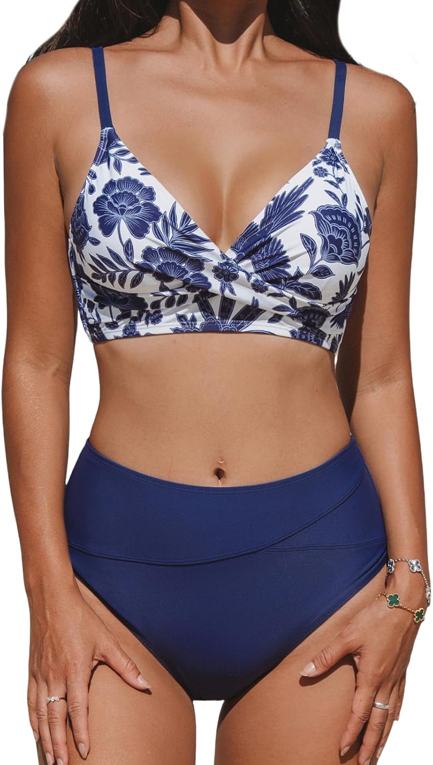 CUPSHE Women's High Waisted V Neck Twist Front Bikini Set