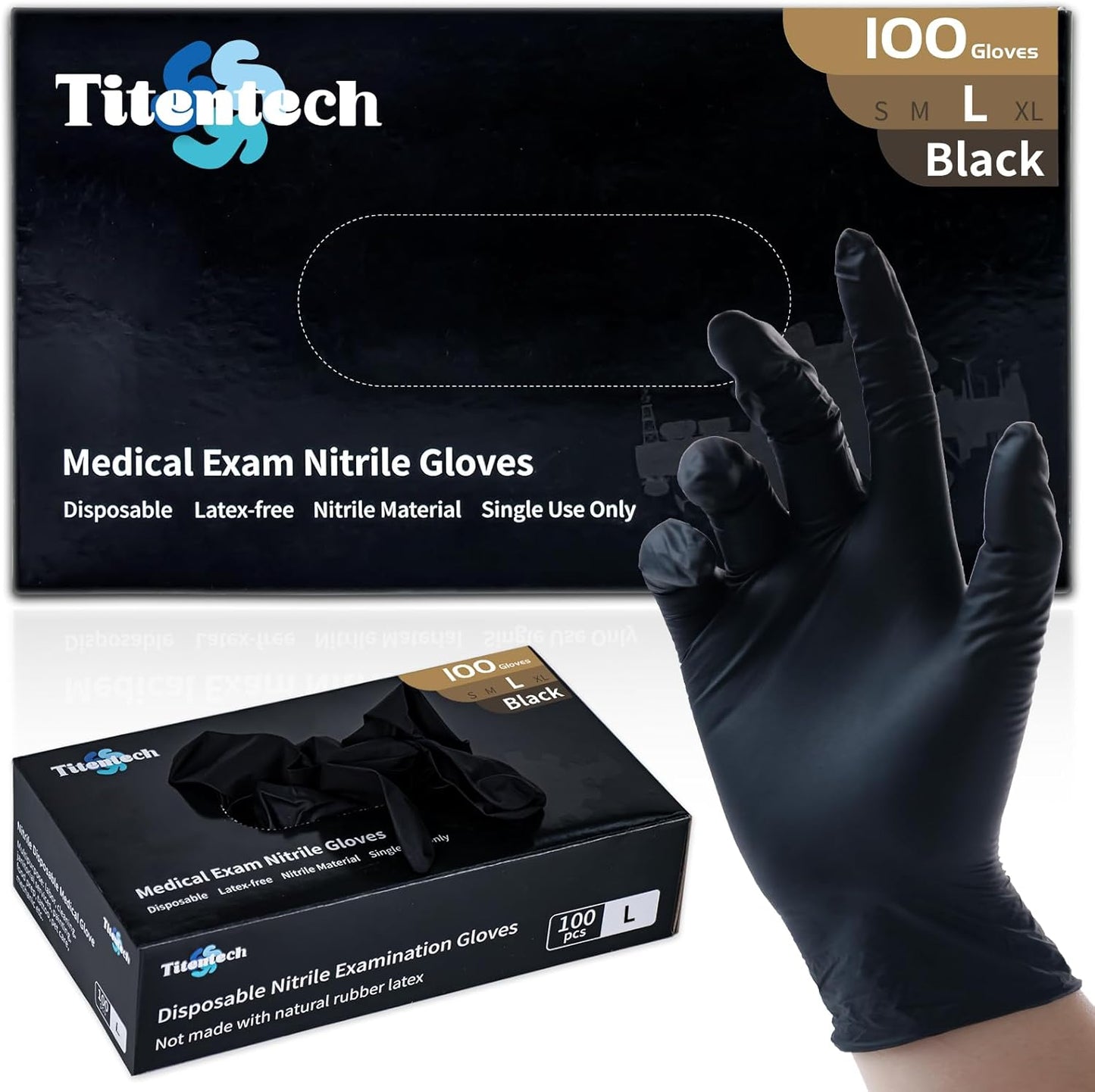 Titentech Black Nitrile Gloves - Food Safe & Disposable!