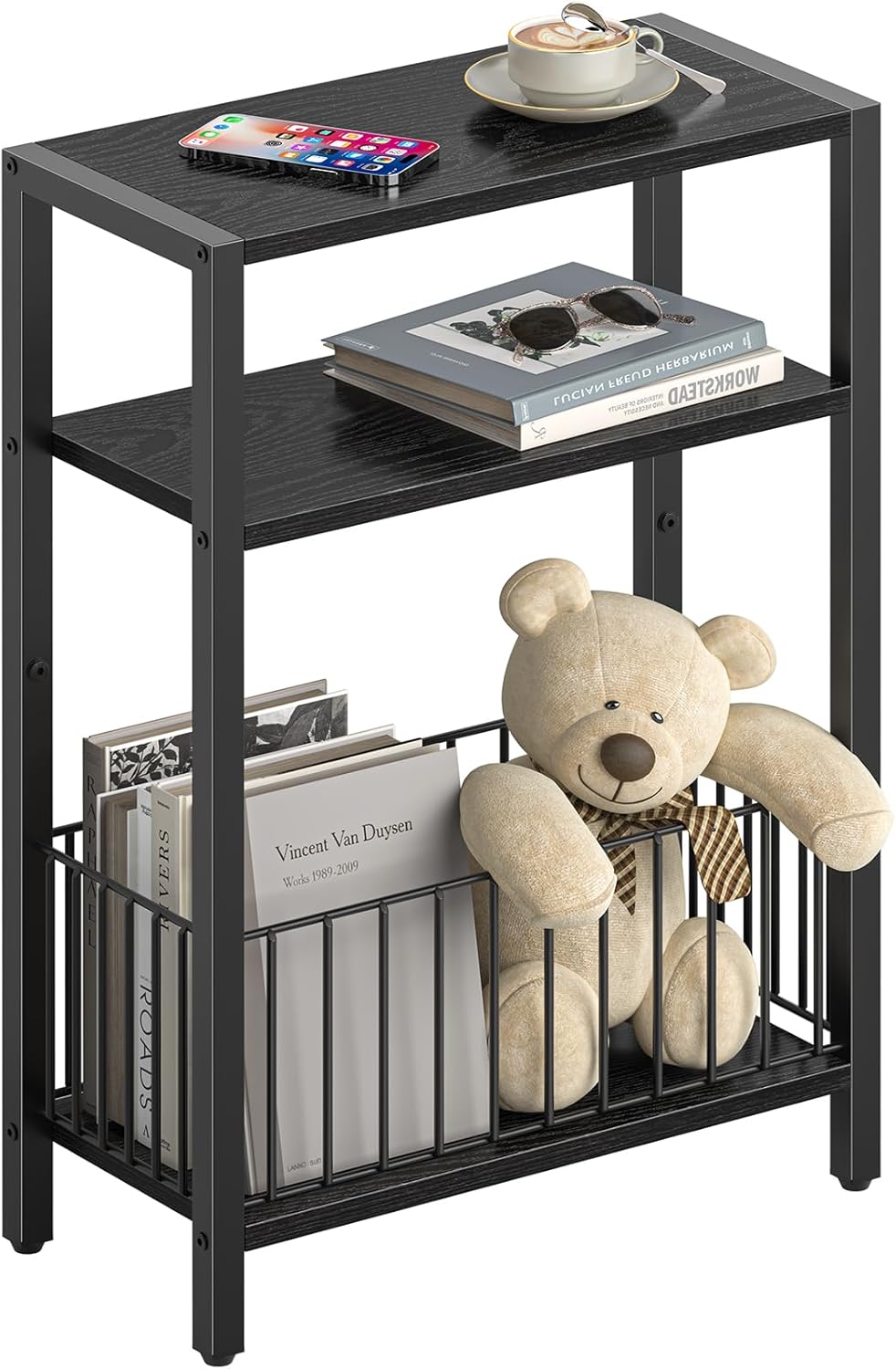 Yoobure Narrow Side Table with Storage Basket for Small Spaces