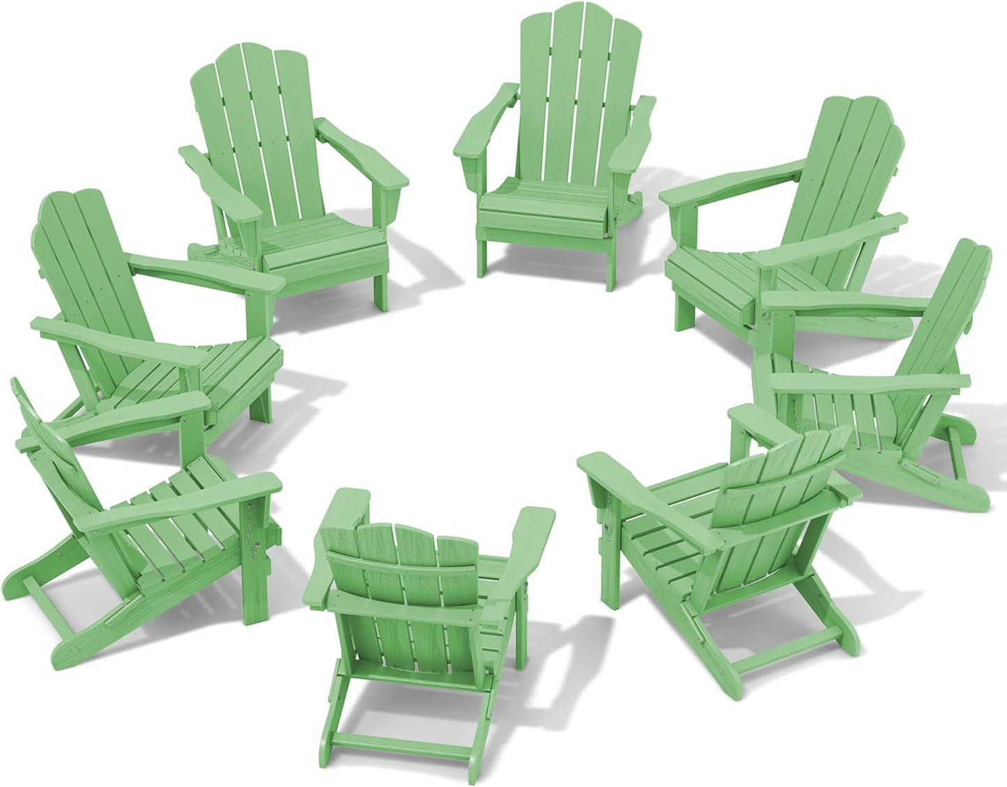 Folding Adirondack Chair Set of 8, HDPE All-Weather Light Green