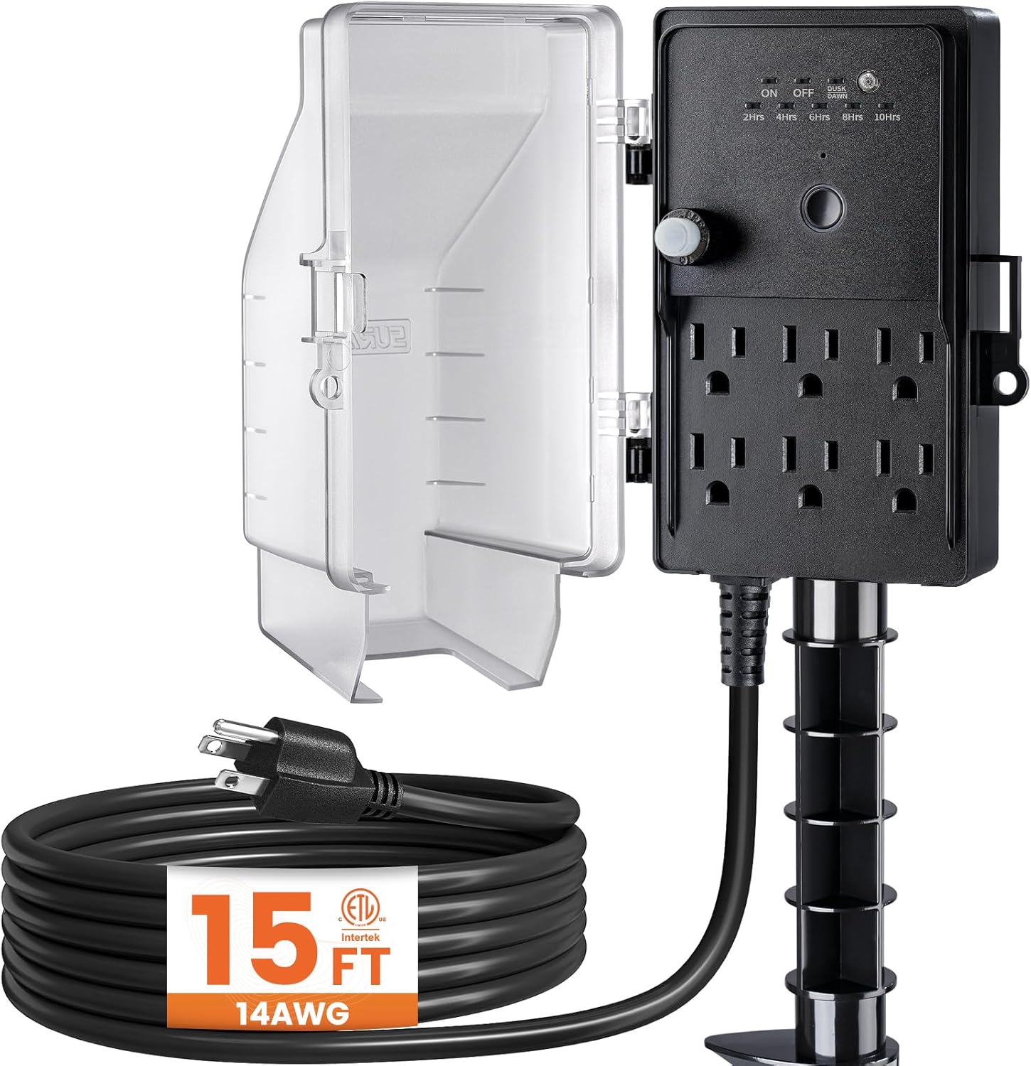 SURAIELEC Outdoor Power Stake with Timer and 15FT Cord