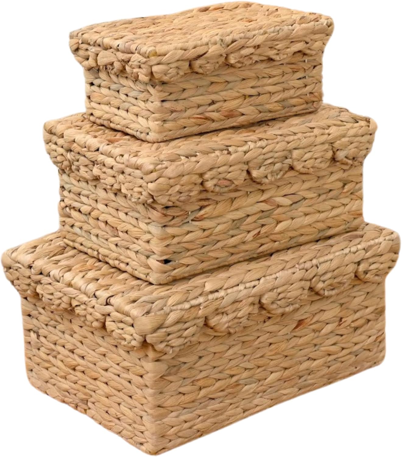 Scalloped Basket Set of 3 Woven Seagrass Storage Baskets