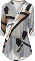 Womens Tunics Notch V Neck Tops 3/4 Sleeve - Flattering Everyday Top