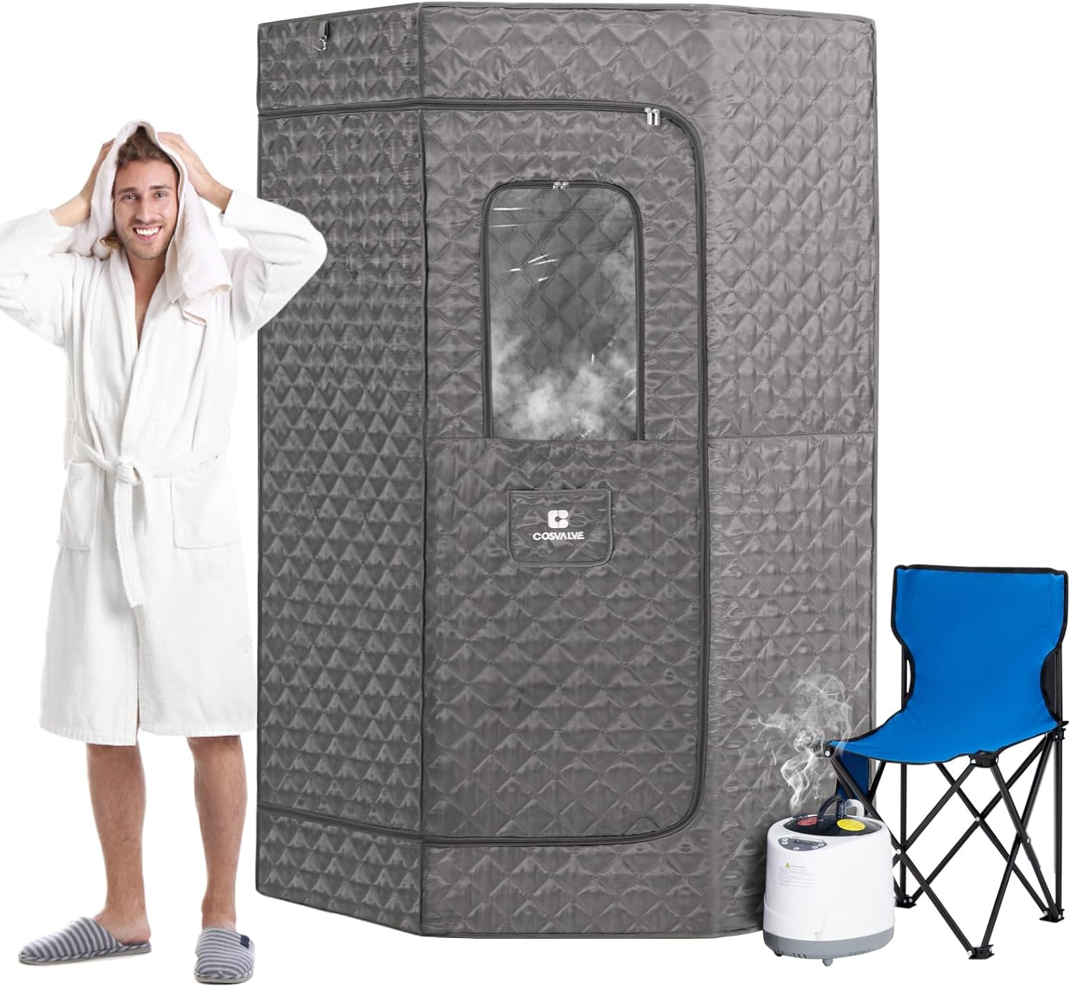 Relaxing COSVALVE Portable Home Sauna - 1600W Steam, Remote Control