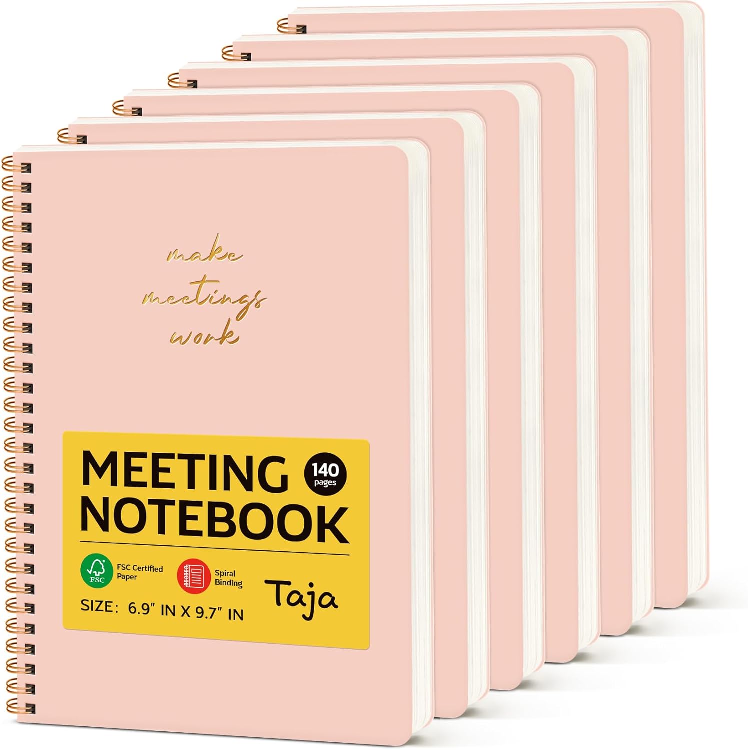 6 Pack Meeting Notebook for Work Organization - Pink Office Supplies
