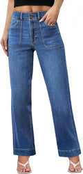 Sidefeel Women's Straight Leg Jeans High Waisted Tummy Control curves