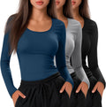 3 Pack Under Scrub Shirts for Women - Long Sleeve Scoop Neck