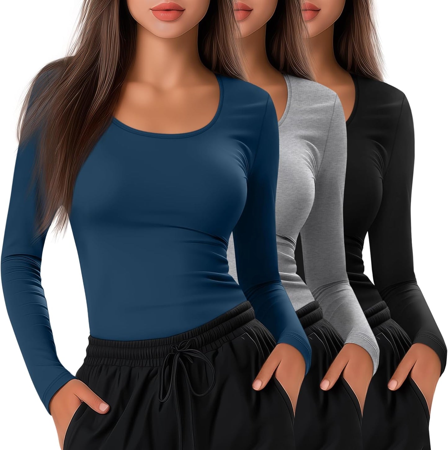 Neer 3 Pack Under Scrub Shirts for Women Long Sleeve Tops