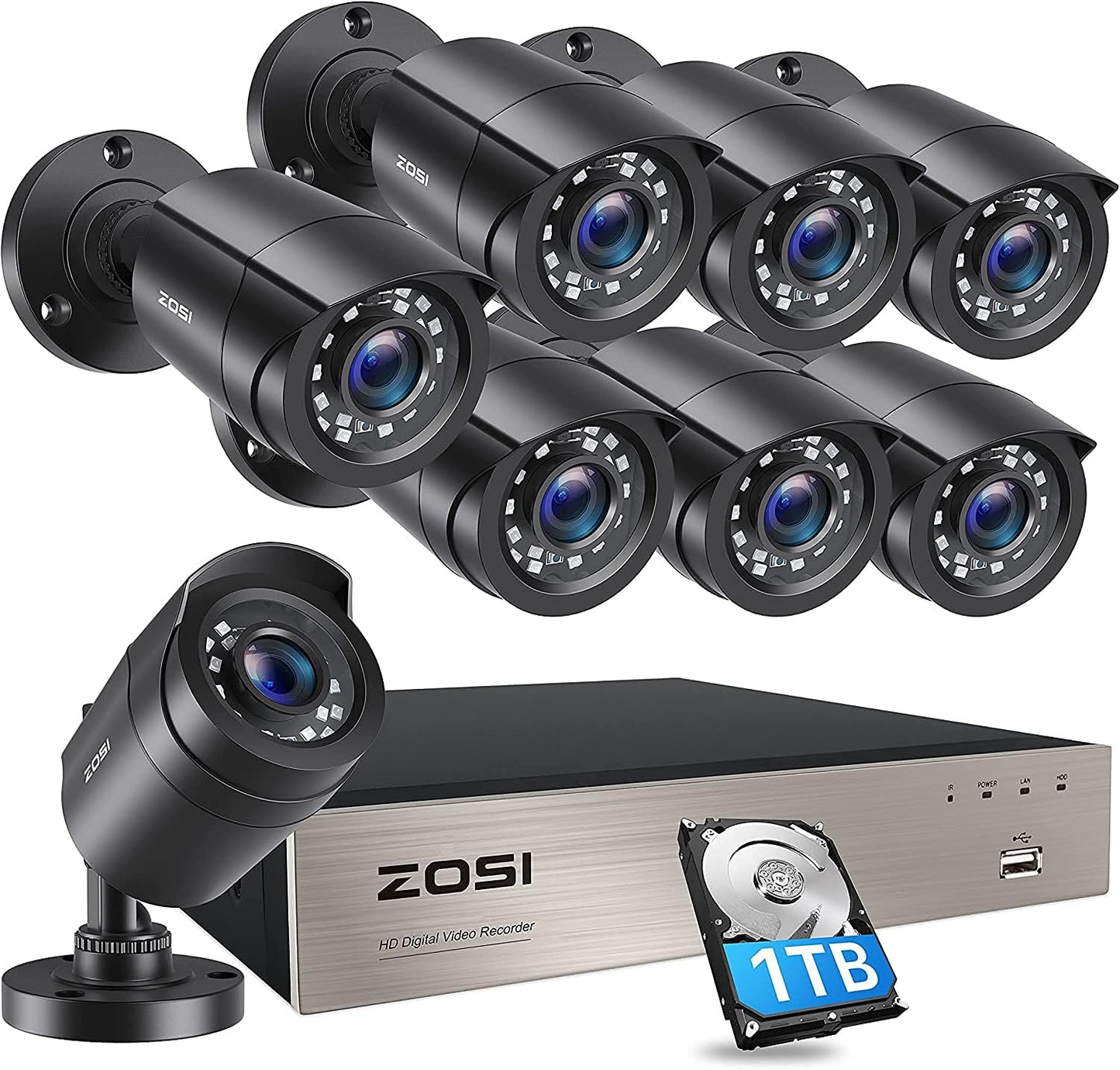 ZOSI 8CH 1080P Security Camera System with 1TB Hard Drive